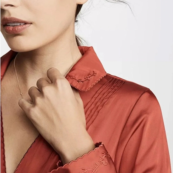 Paige parisa rust color red embroidered satin wrap dress 22260 - Picture 3 of 13